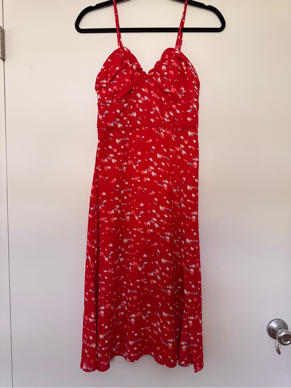 Red Floral Spaghetti Strap Midi Dress